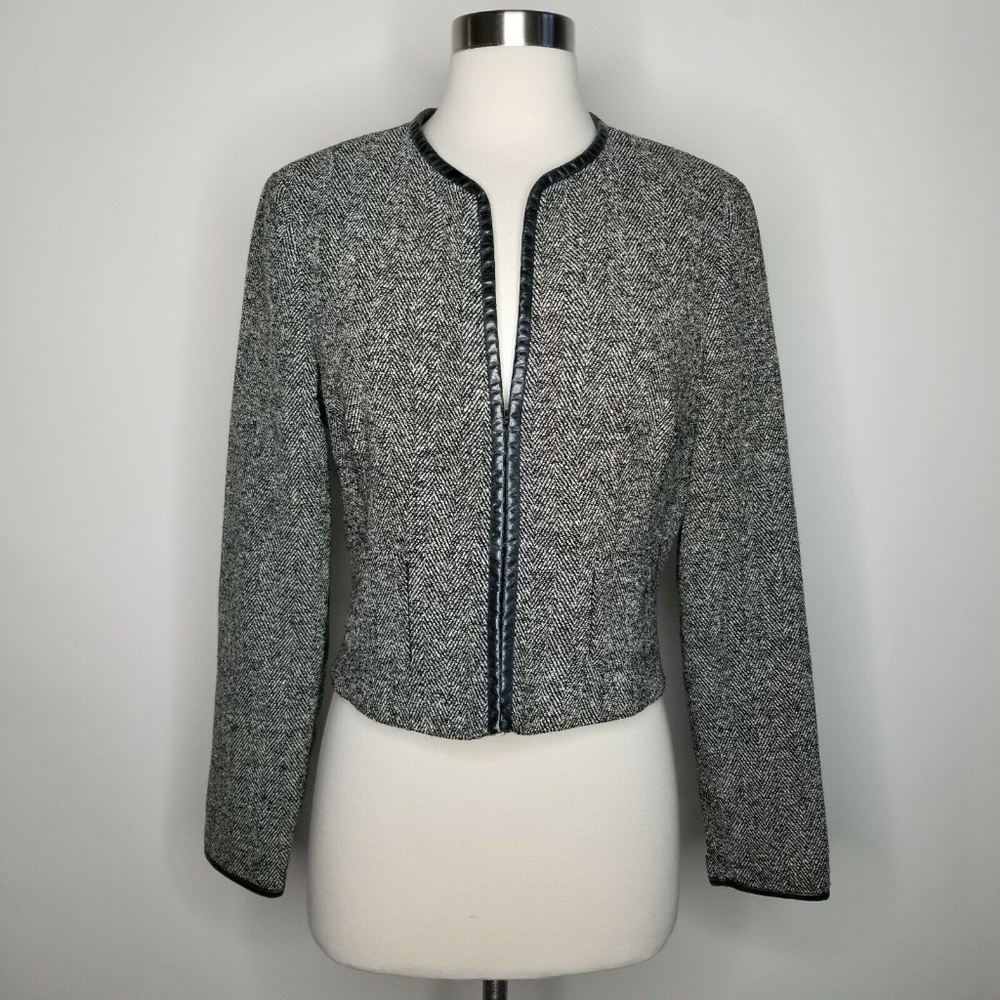 Bebe Blazer 8 Black Faux Leather Trim Lined Wool